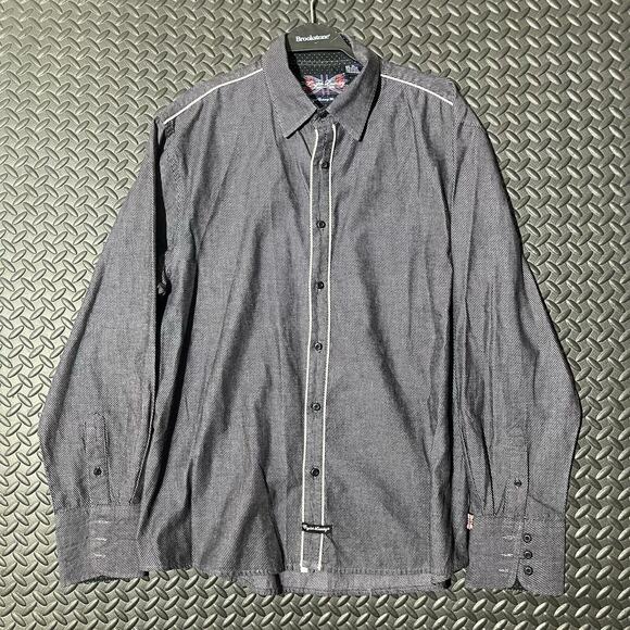 English Laundry Grey white lined Button Down Shirt 100% Cotton Mens Size XL - Picture 1 of 8